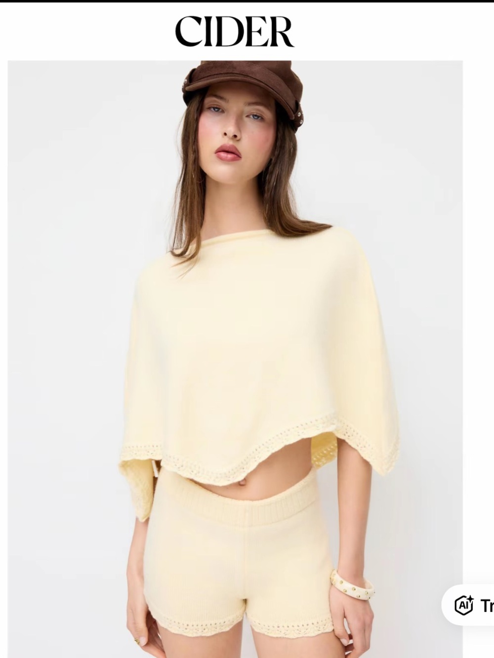 Cider Cream Knit Scallop-Trim Poncho Top